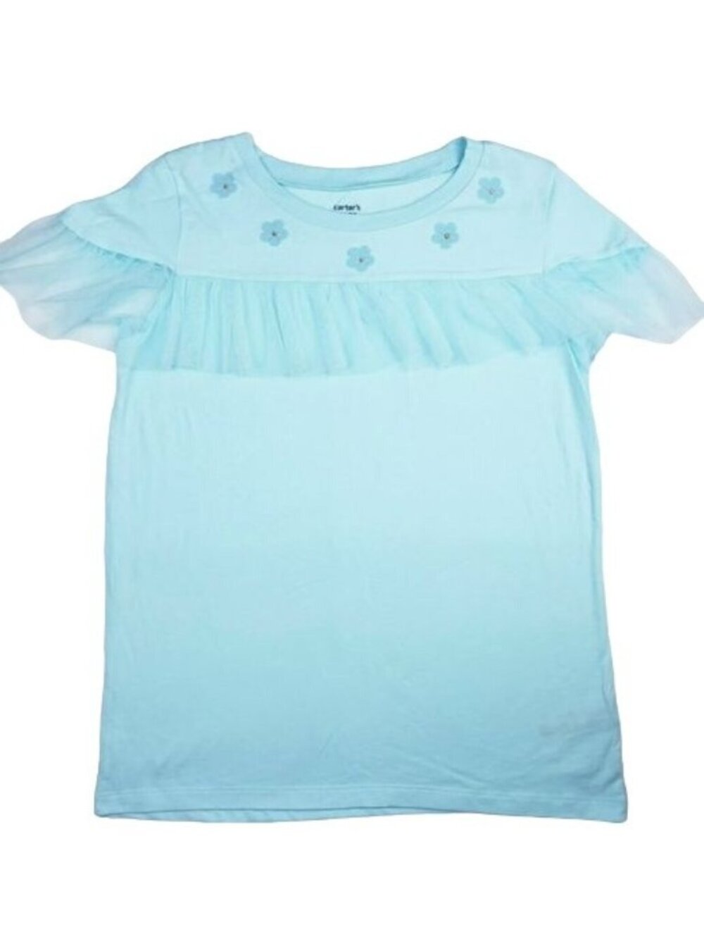 Carters Baby Girl Blue Ruffle T-Shirt With Floral Embellishments 6 Months
